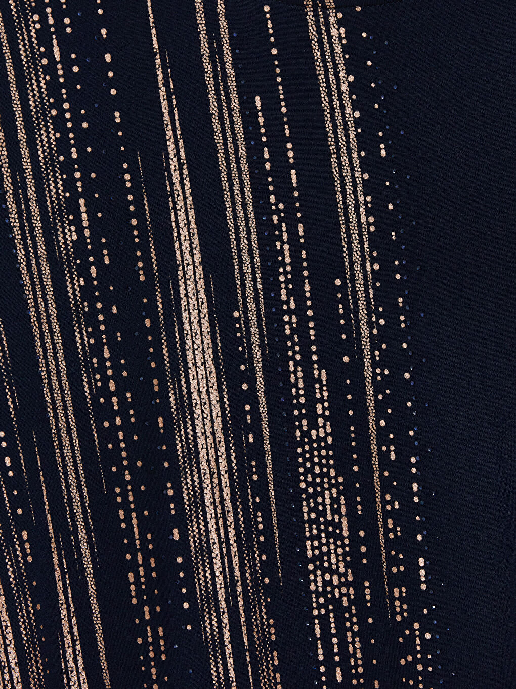 Lacivert Bisiklet Yaka Desenli Kadın Tişört-2