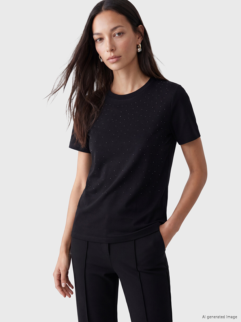 Crew Neck Rhinestone Embellished Women's T-Shirt-1