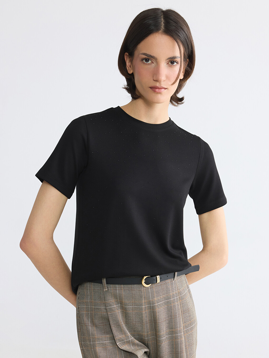 Crew Neck Rhinestone Embellished Women's T-Shirt
