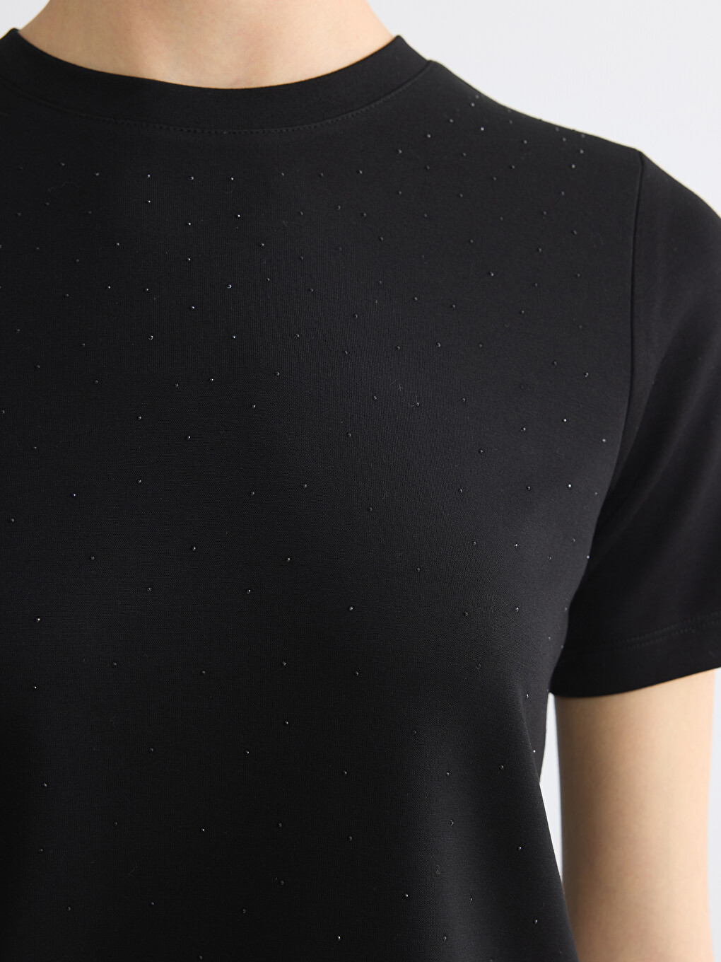 Crew Neck Rhinestone Embellished Women's T-Shirt-4
