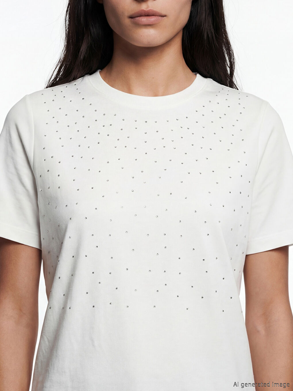 Beyaz Bisiklet Yaka Taşlı Bluz-2