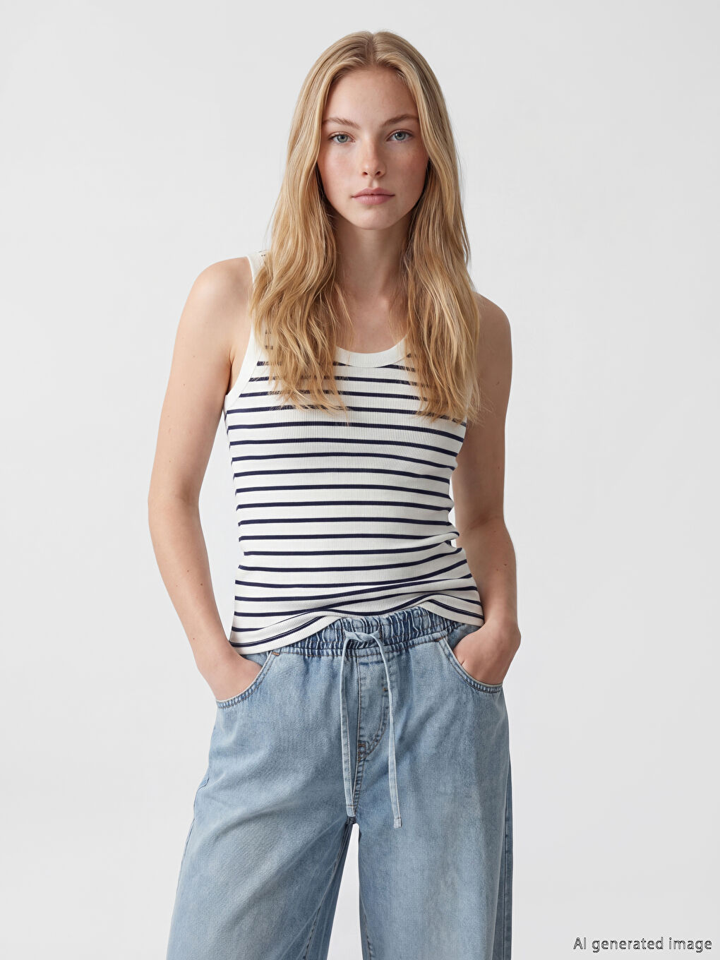 U Neck Striped Women's Tank Top
