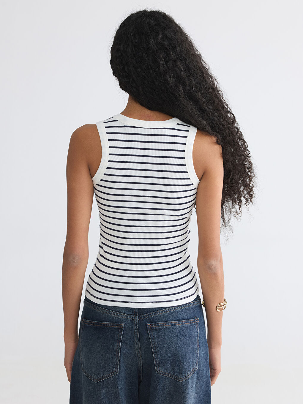 Lacivert U Yaka Çizgili Kadın Atlet-3