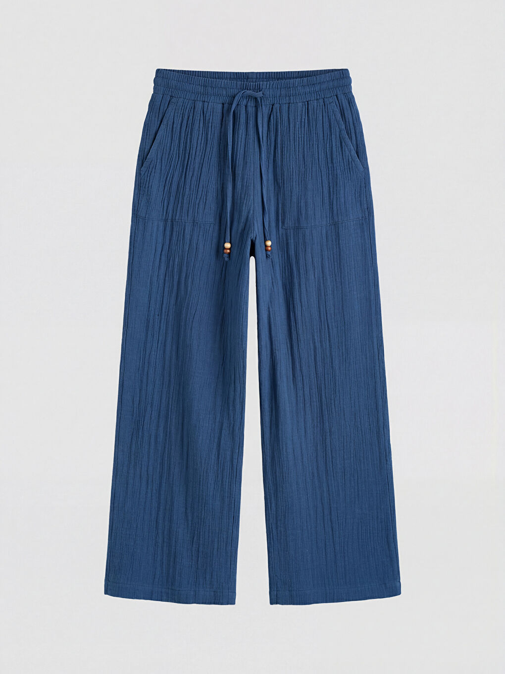 Lacivert Beli Lastikli Dokulu Müslin Kadın Pantolon