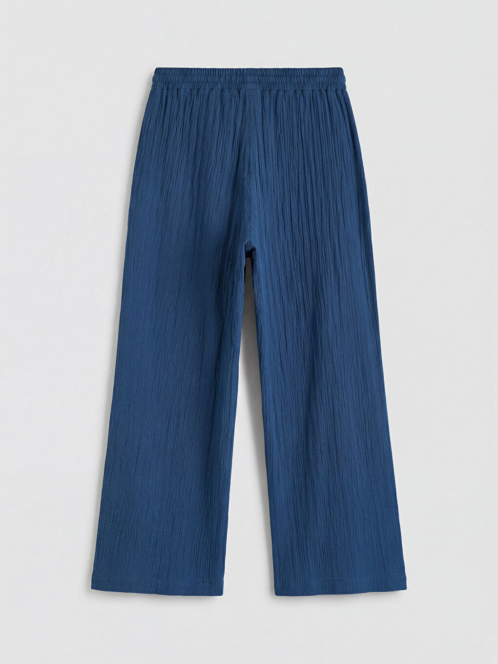 Lacivert Beli Lastikli Dokulu Müslin Kadın Pantolon-1