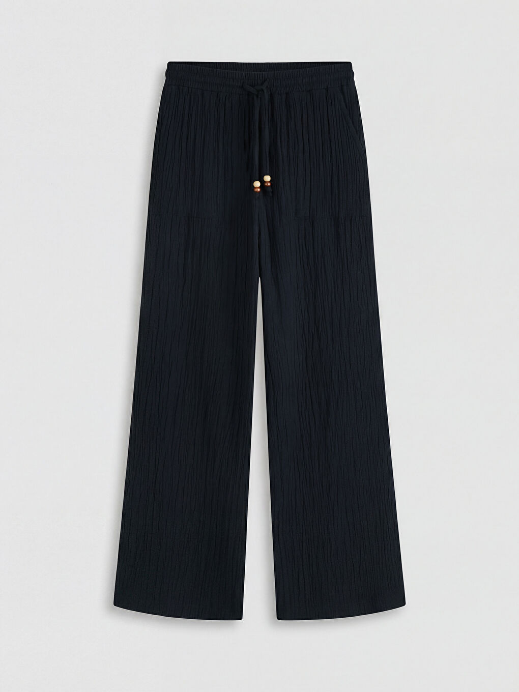 Siyah Beli Lastikli Dokulu Müslin Kadın Pantolon-4