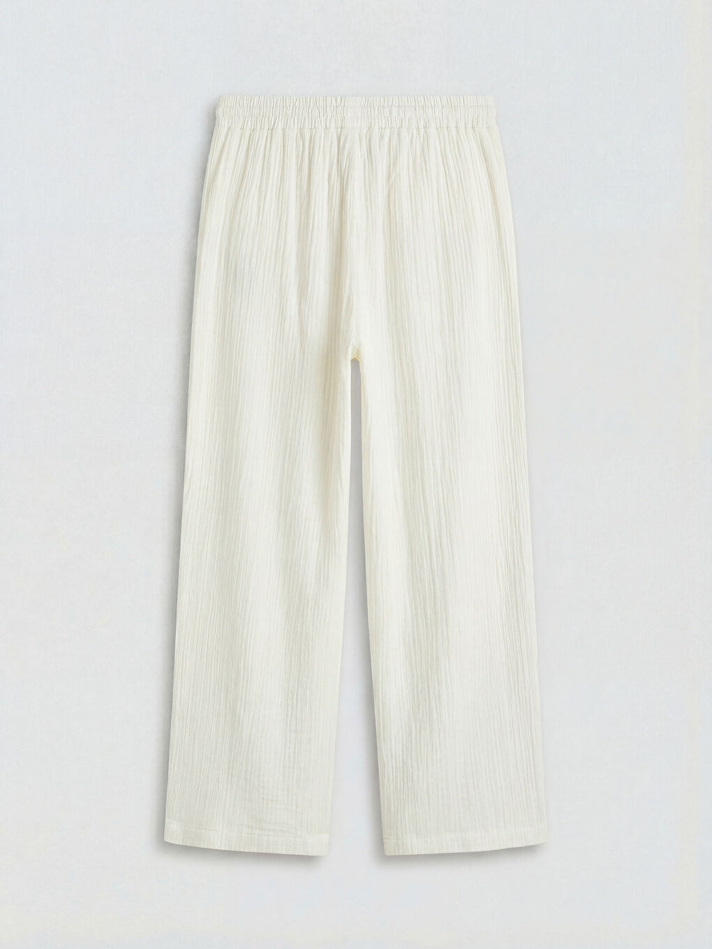 Ekru Beli Lastikli Dokulu Müslin Kadın Pantolon-1