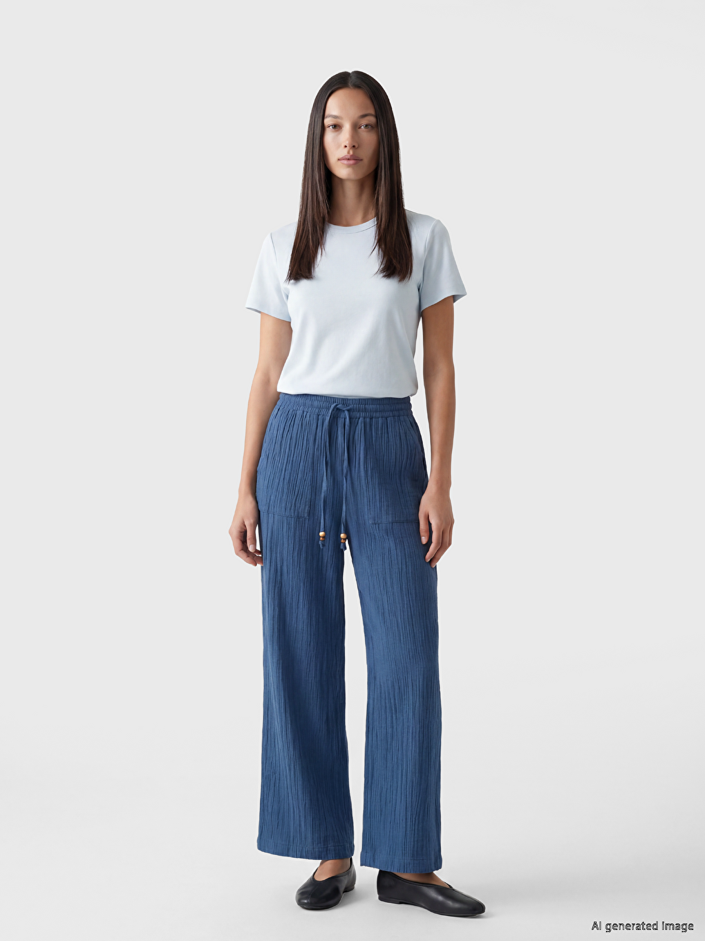 Elastic Waist Textured Muslin Women's Trousers
