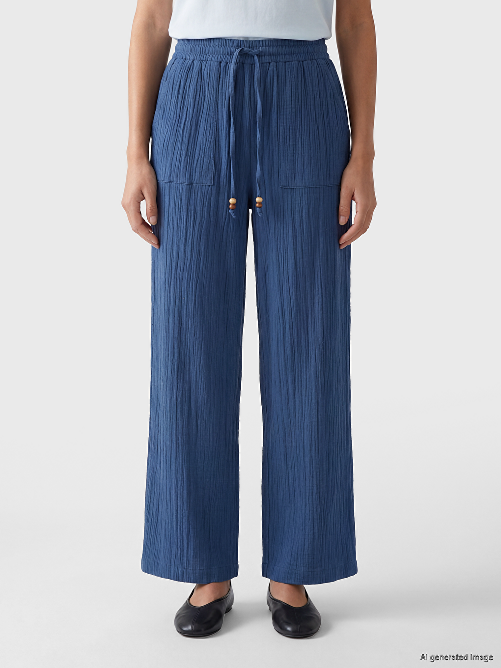 Elastic Waist Textured Muslin Women's Trousers-1