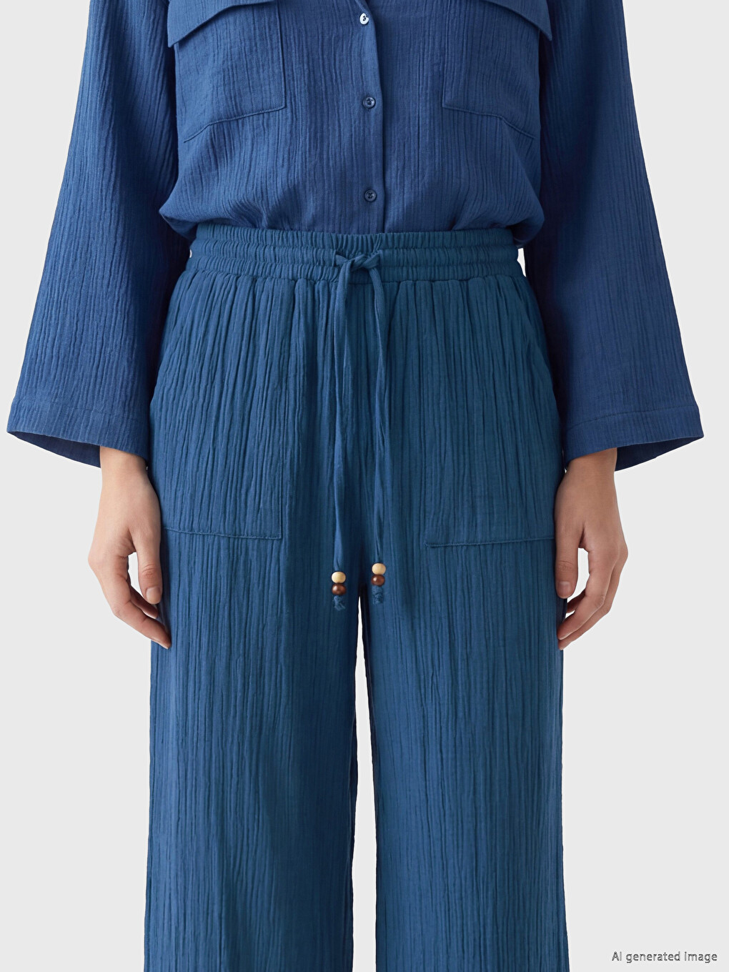 Elastic Waist Textured Muslin Women's Trousers-2