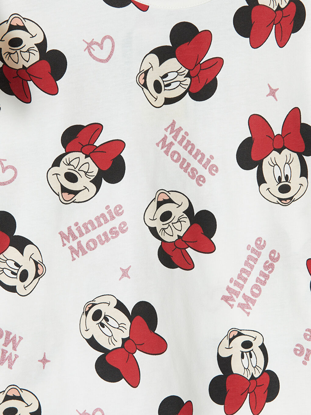 Ekru Minnie Mouse Baskılı Kız Çocuk Fırfırlı Tişört-2