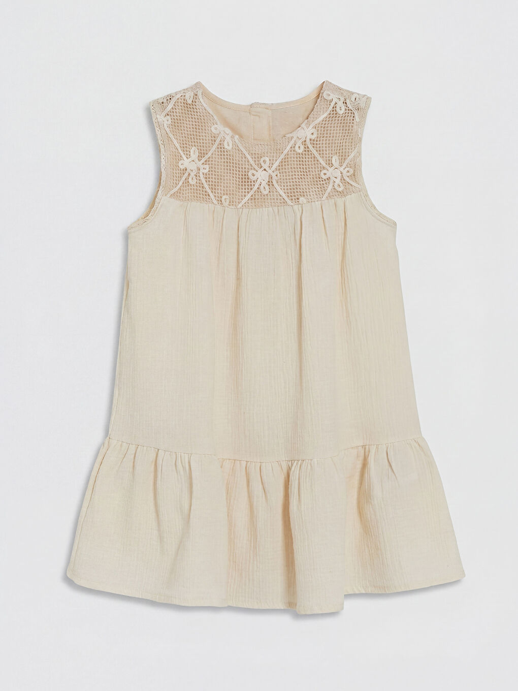 Ekru Dantel Detaylı Fırfırlı Kız Çocuk Elbise