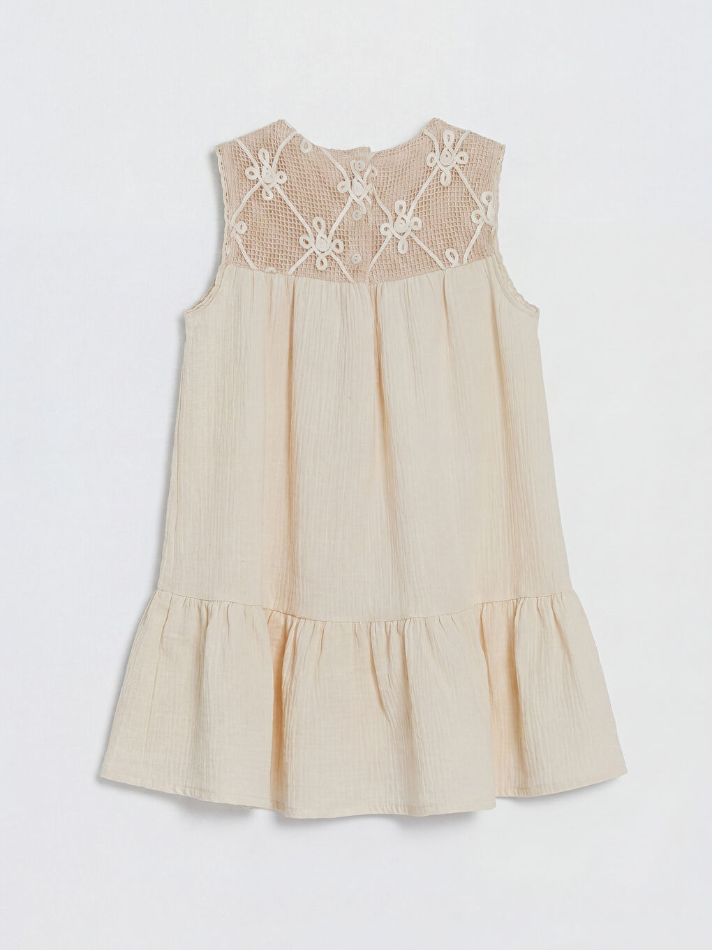 Ekru Dantel Detaylı Fırfırlı Kız Çocuk Elbise-1