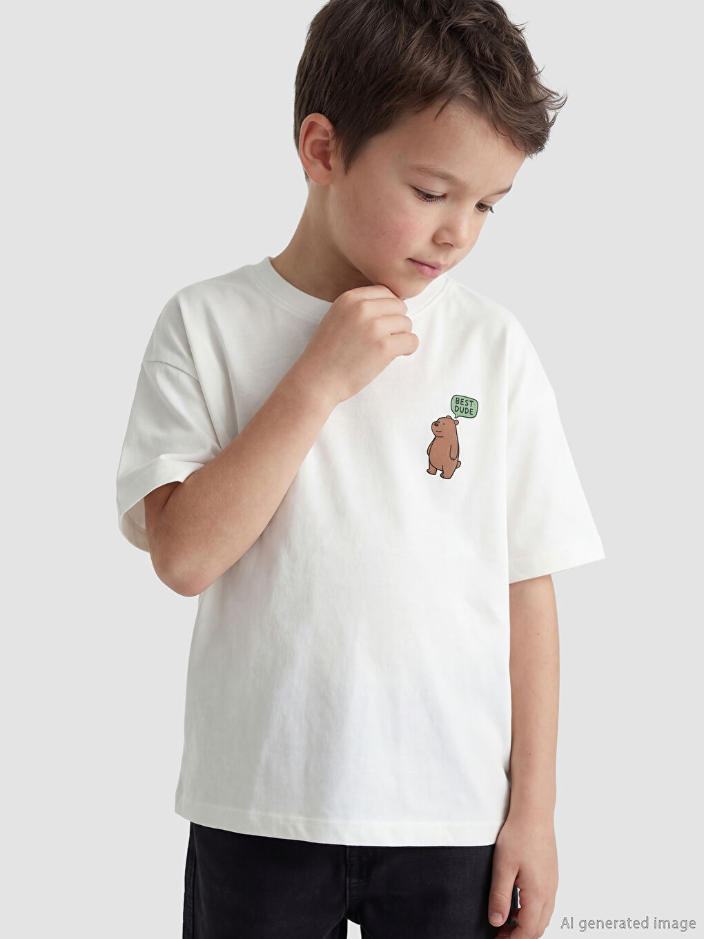 Beyaz Bisiklet Yaka Erkek Çocuk Tişört 2'li-2