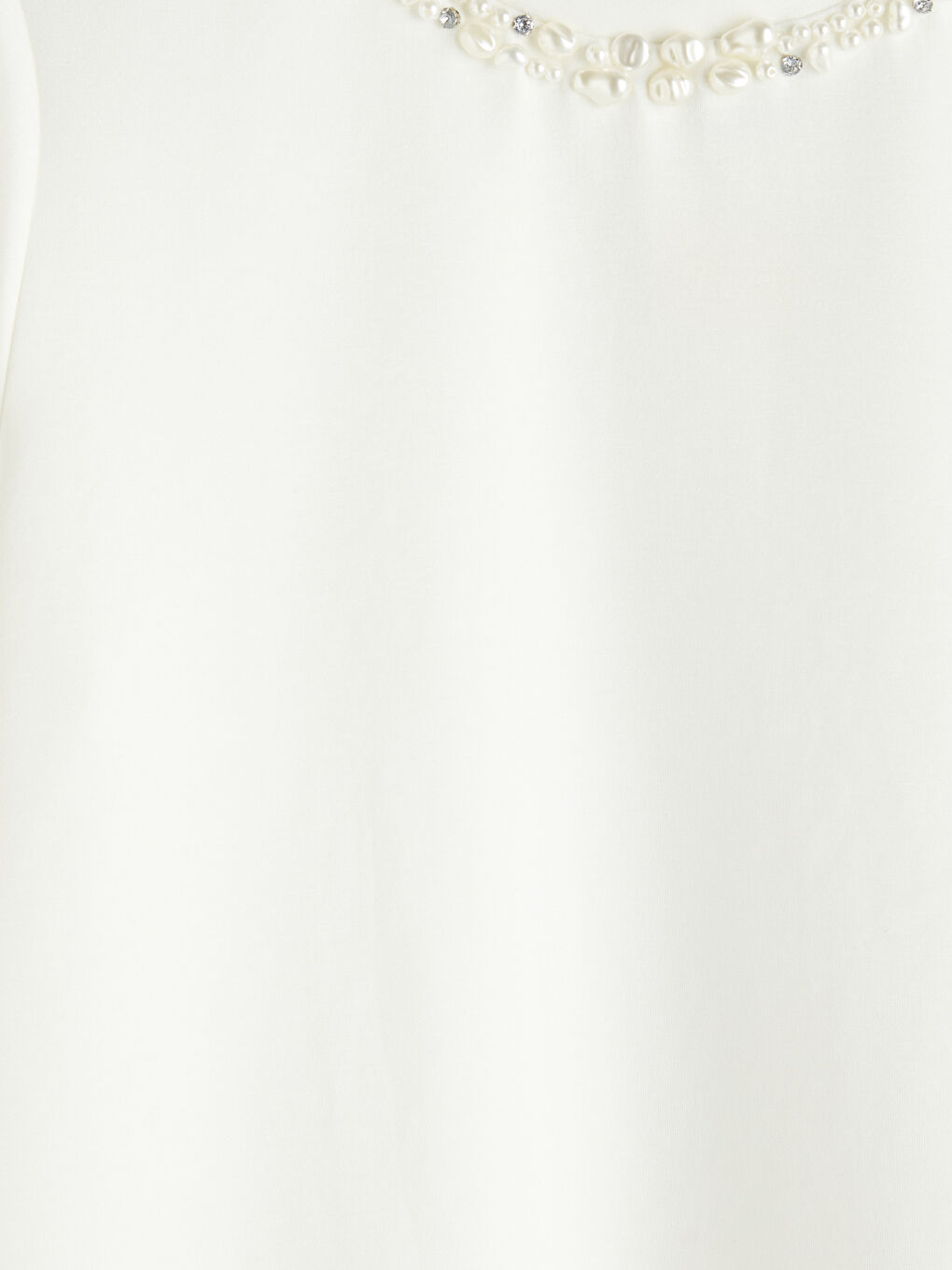 Ekru Bisiklet Yaka Taşlı Soft Touch Kadın Tişört-2