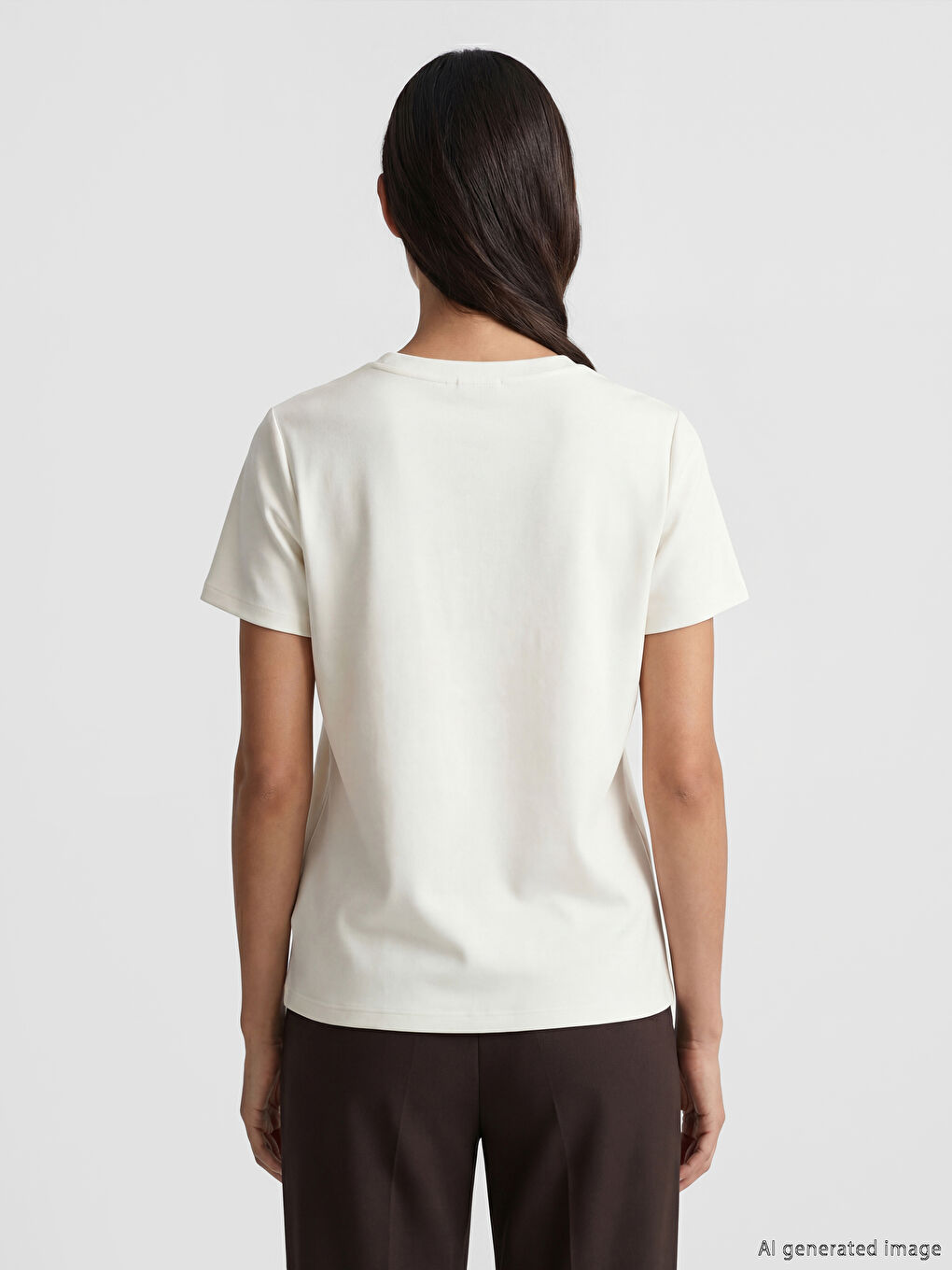 Beyaz Bisiklet Yaka Taşlı Soft Touch Kadın Tişört-3