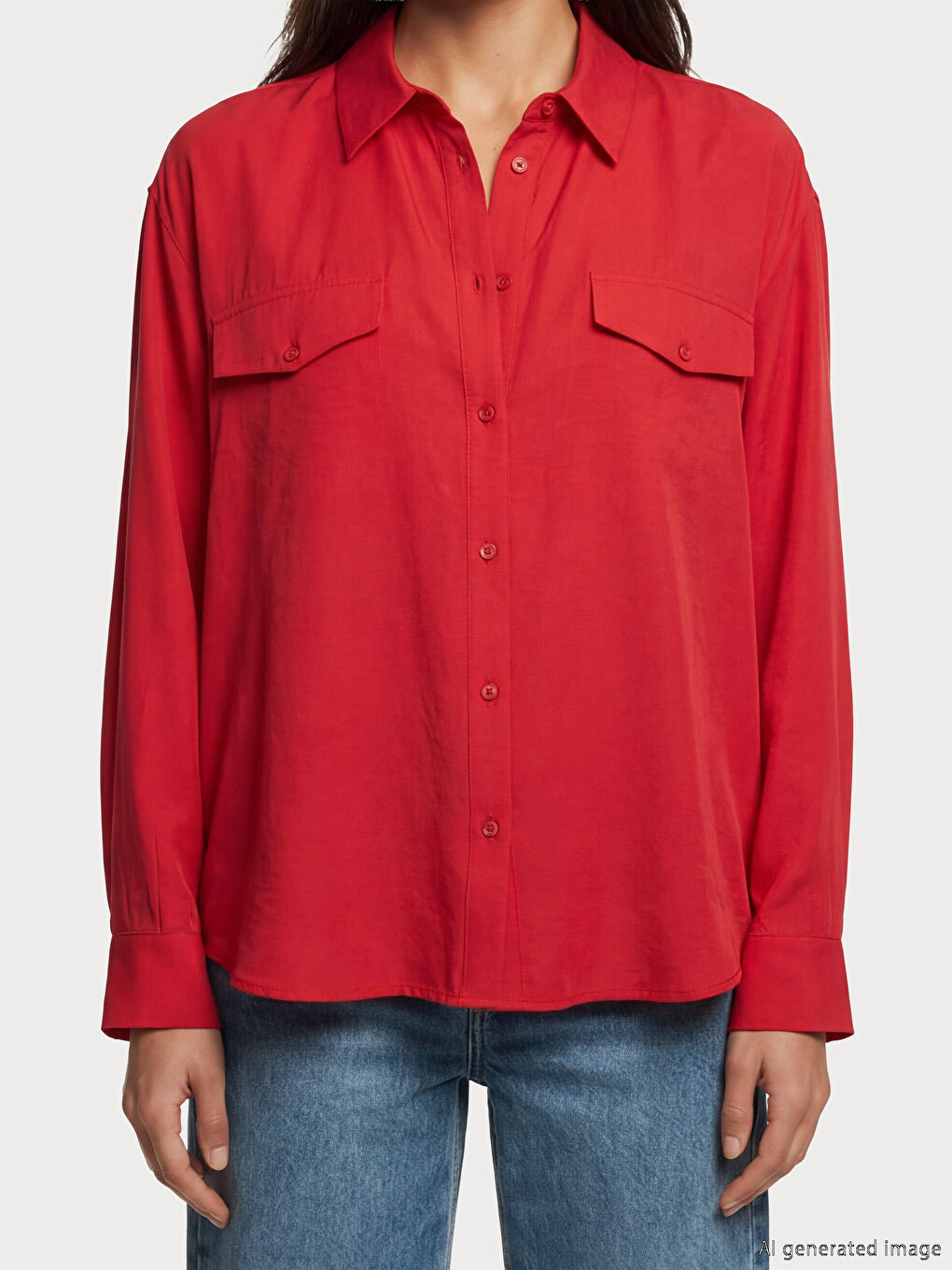 Kırmızı Modal Karışımlı Oversize Kadın Gömlek-2