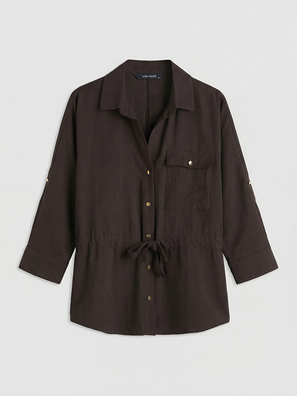 Kahverengi Cepli Büzgülü Kadın Gömlek