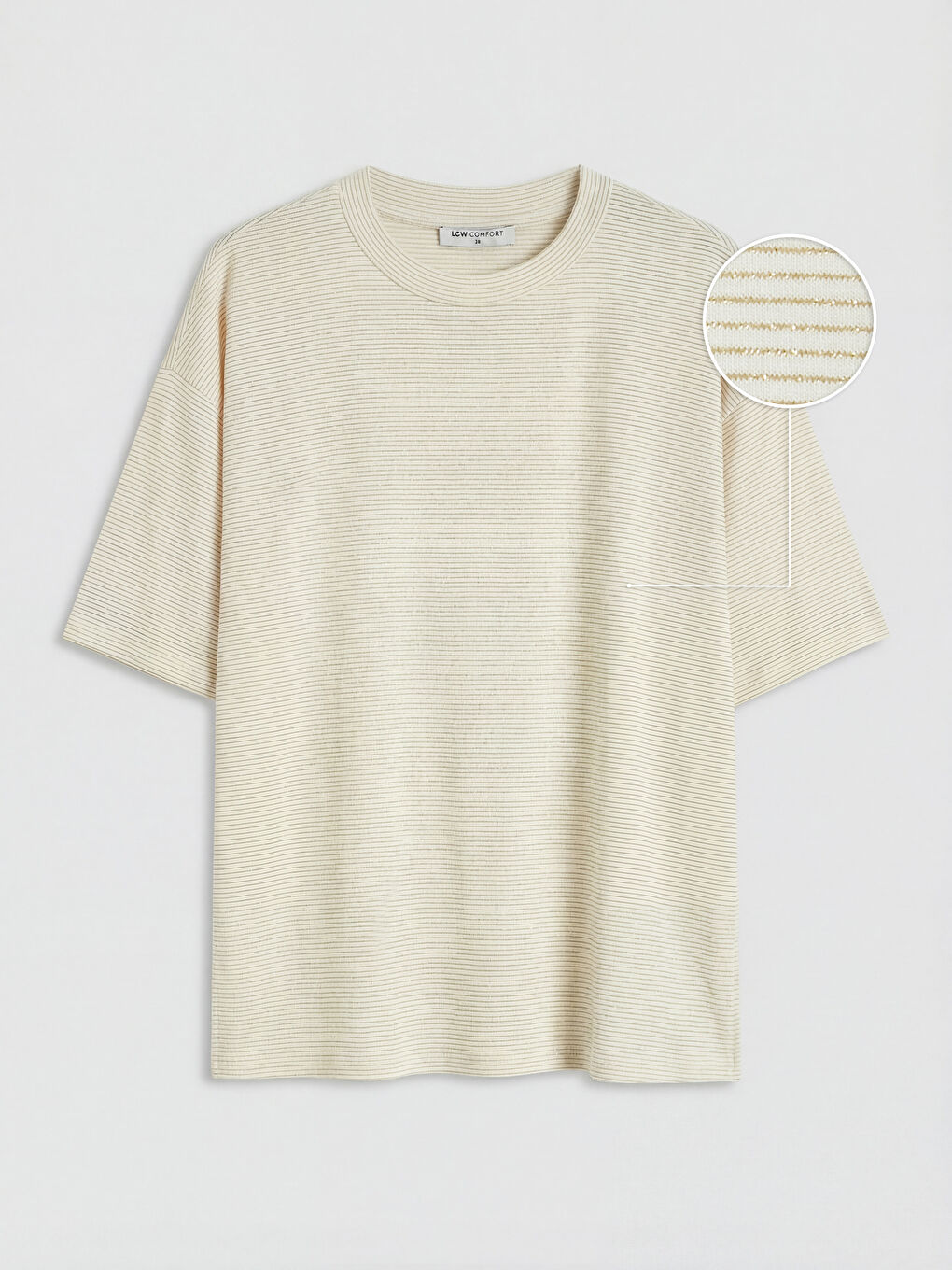 Sarı Bisiklet Yaka Çizgili Kadın Tişört