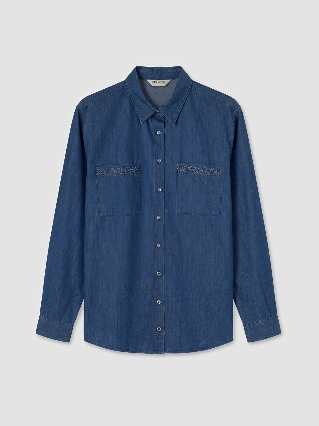 Mavi Nakışlı Kadın Jean Gömlek