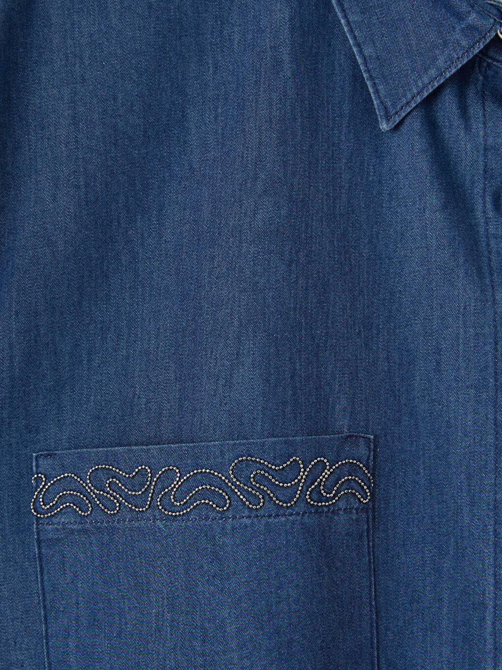 Mavi Nakışlı Kadın Jean Gömlek-2