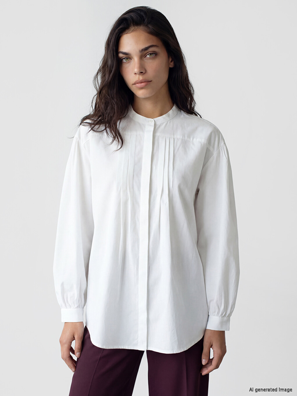 Grandad Collar Pleated Women's Shirt Tunic