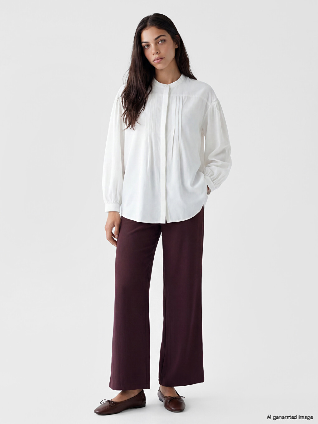 Grandad Collar Pleated Women's Shirt Tunic-1