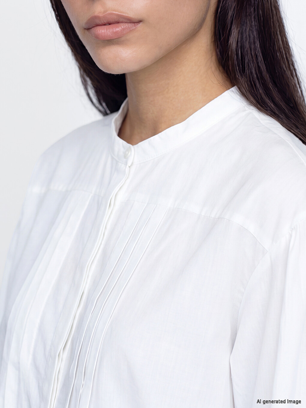 Grandad Collar Pleated Women's Shirt Tunic-2