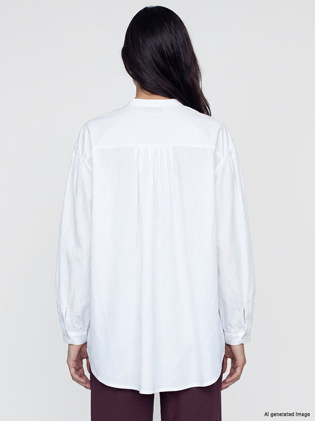 Grandad Collar Pleated Women's Shirt Tunic-3