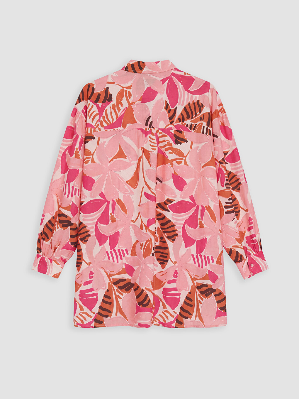 Pembe Desenli Oversize Kadın Gömlek Tunik-1