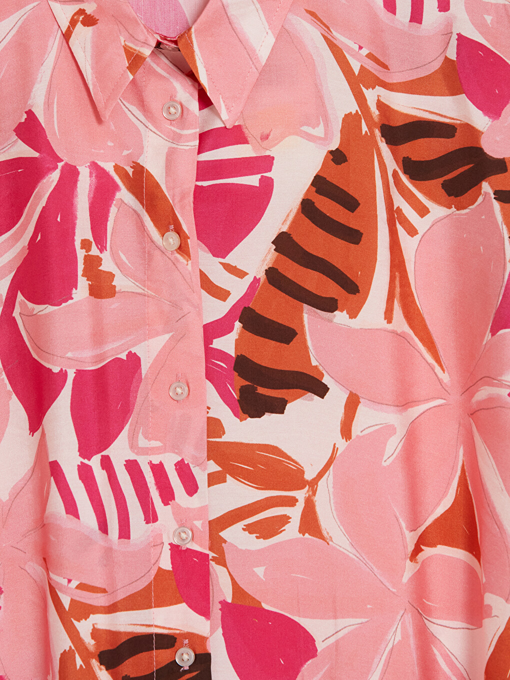 Pembe Desenli Oversize Kadın Gömlek Tunik-2