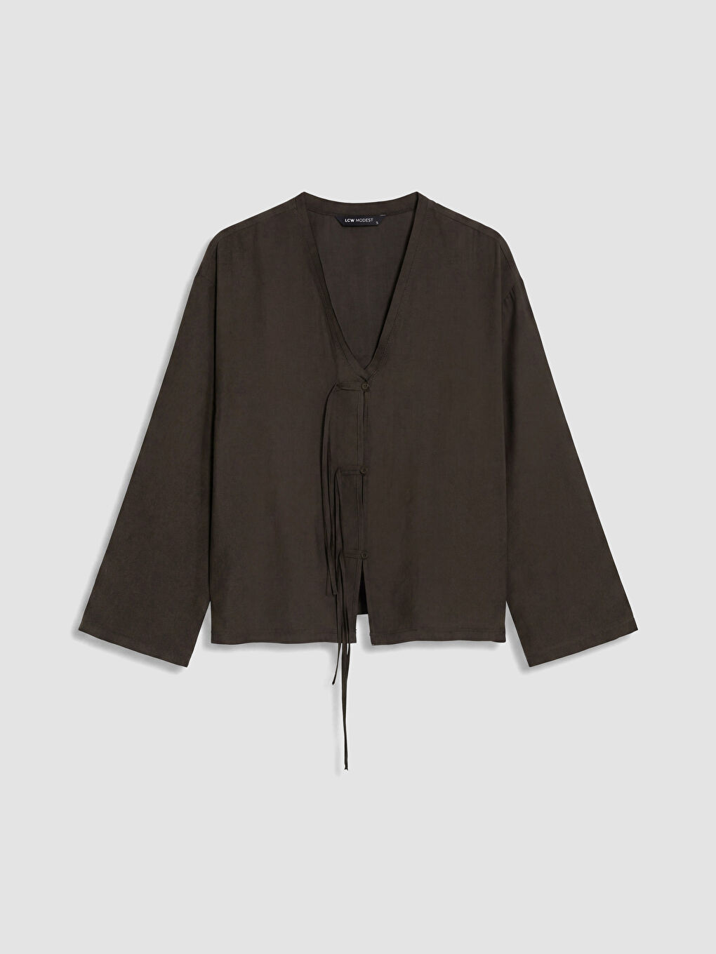 Kahverengi V Yaka Modal Dokulu Kadın Kimono