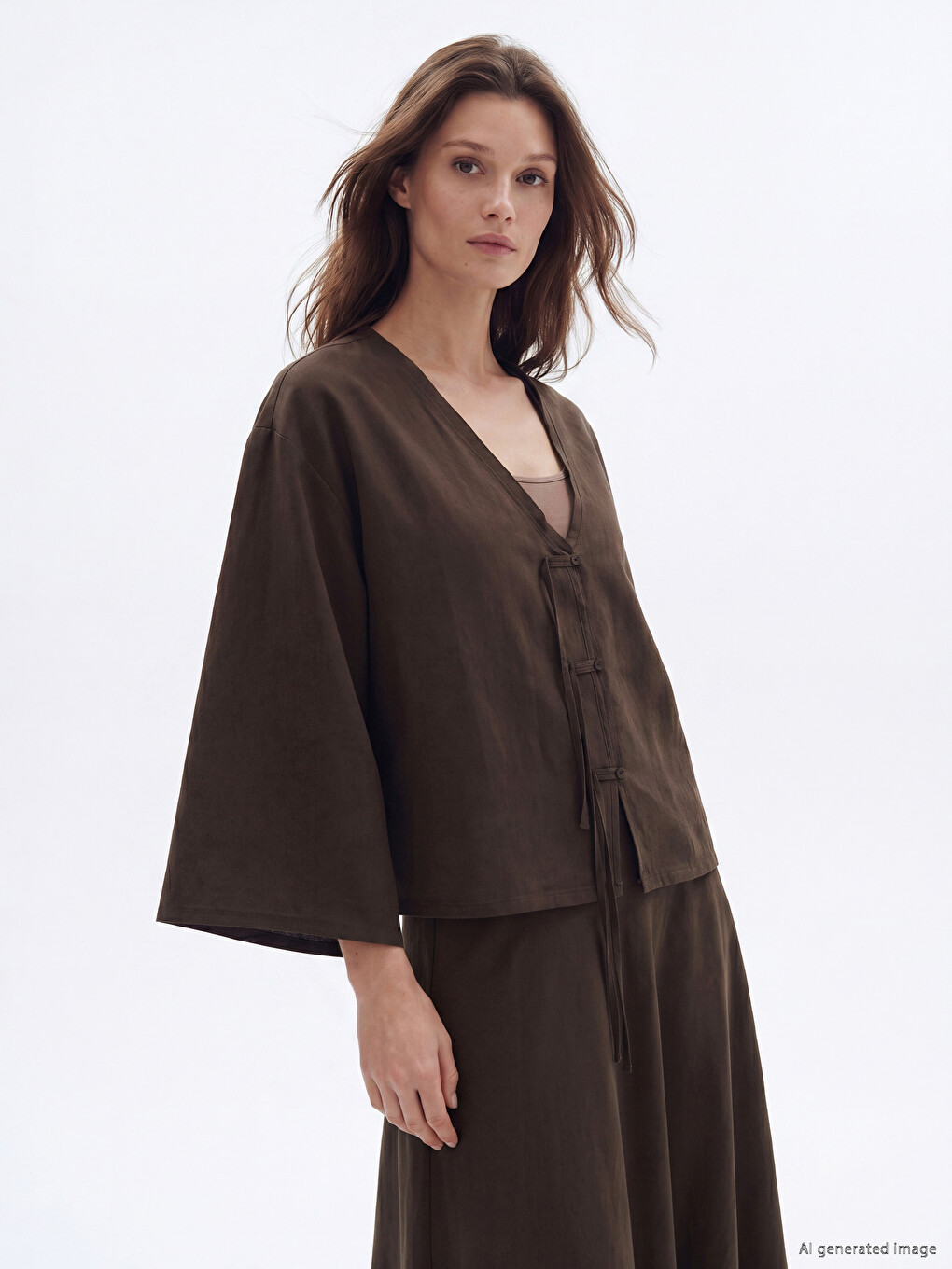 V Neck Modal Textured Women's Kimono
