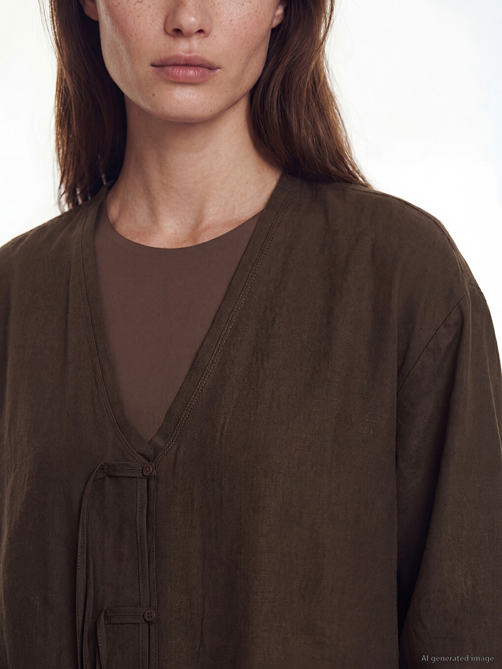 V Neck Modal Textured Women's Kimono-2