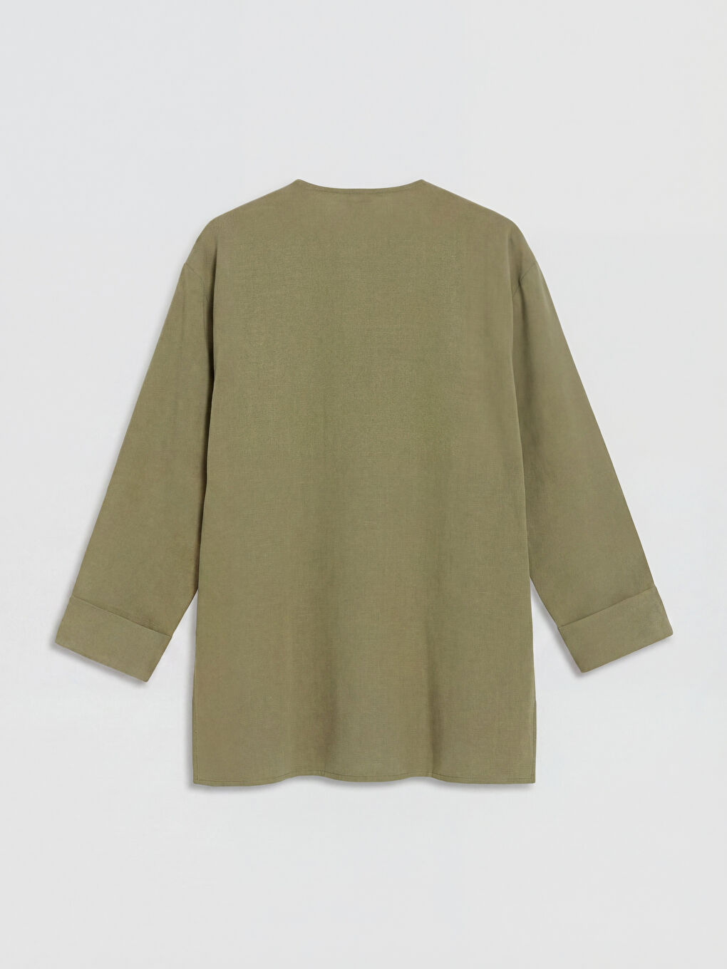 Yeşil Kruvaze Yaka Keten Karışımlı Kadın Kimono-1