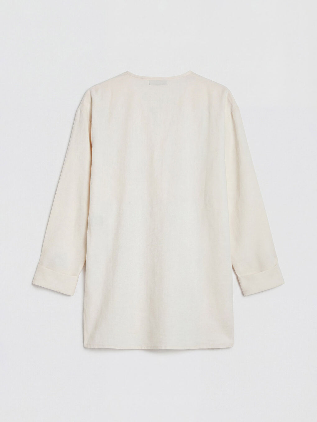 Bej Kruvaze Yaka Keten Karışımlı Kadın Kimono-1