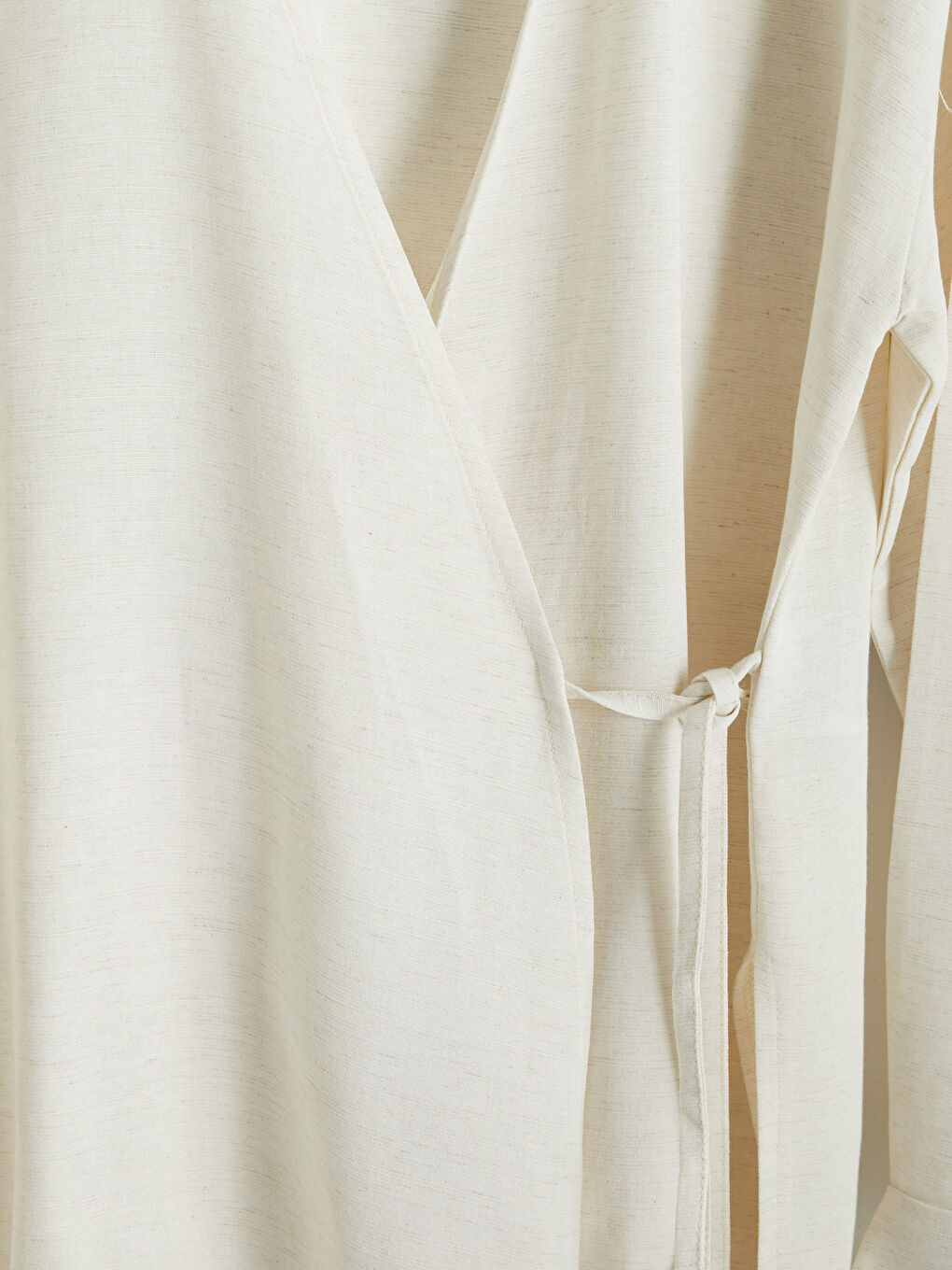 Bej Kruvaze Yaka Keten Karışımlı Kadın Kimono-2