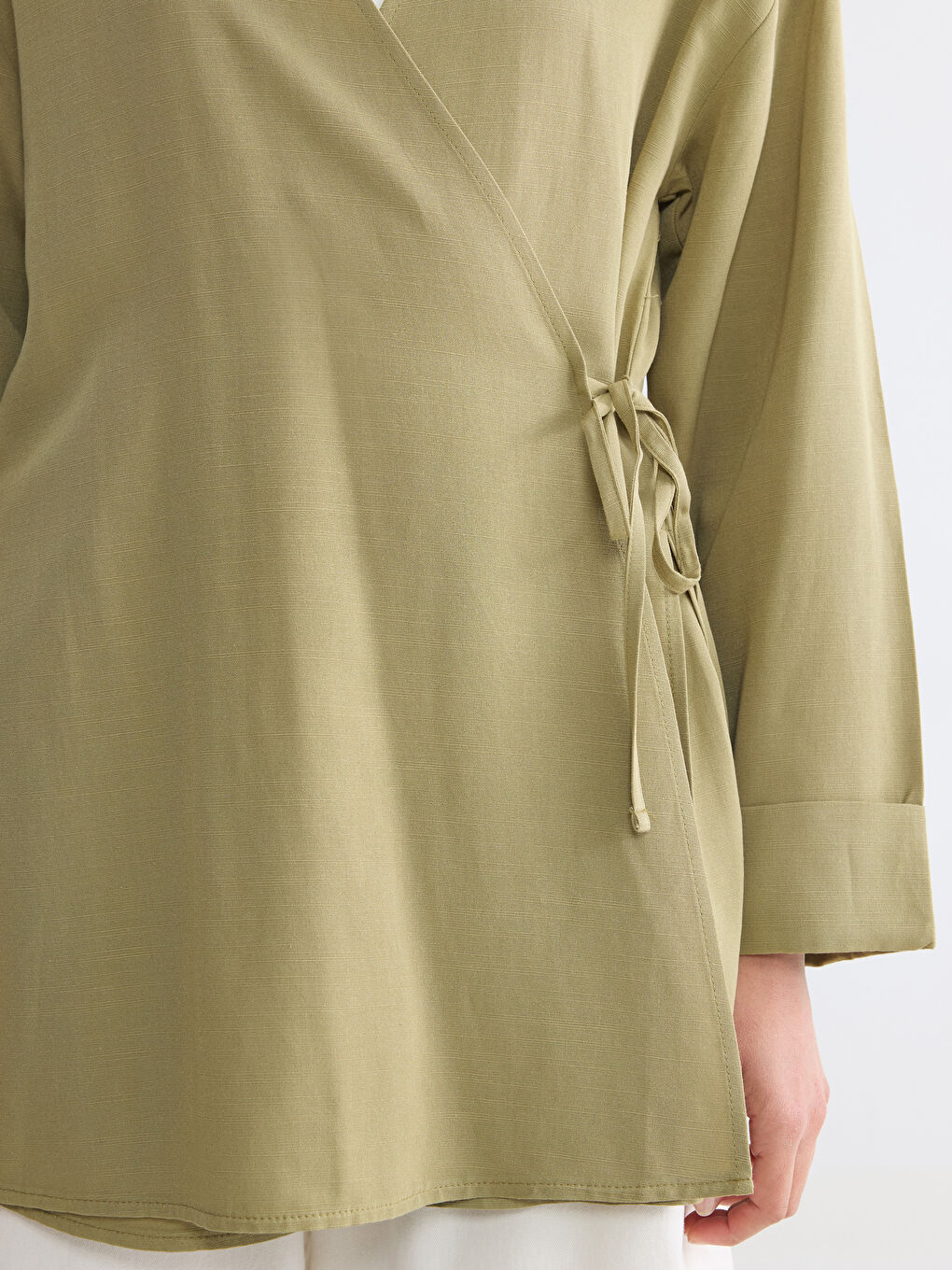 Double Breasted Collar Linen Blend Women's Kimono-2