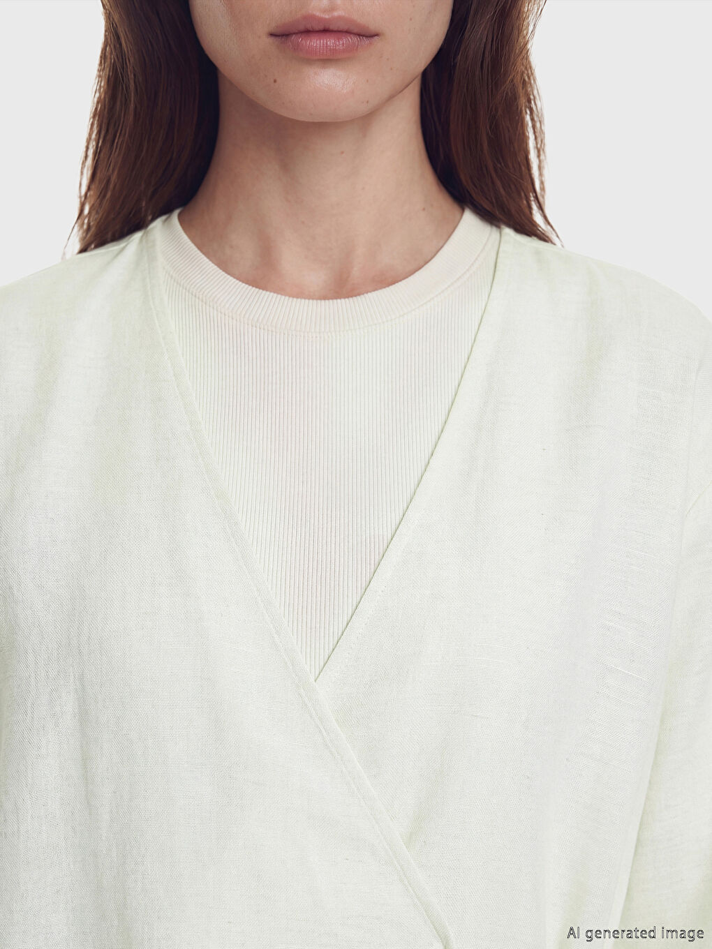Double Breasted Collar Linen Blend Women's Kimono-2