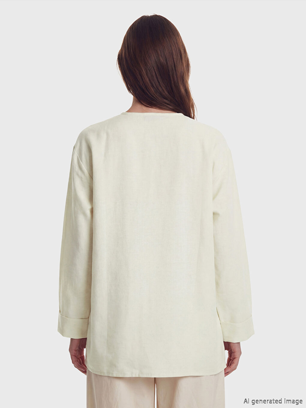 Double Breasted Collar Linen Blend Women's Kimono-3