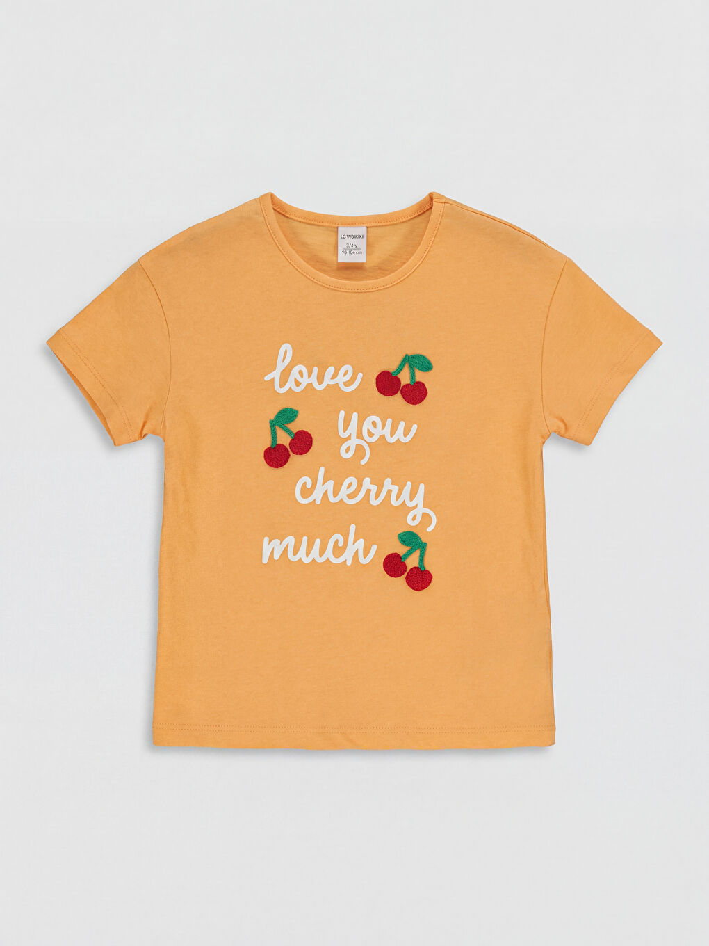 Turuncu Kiraz Nakışlı Kız Çocuk Tişört