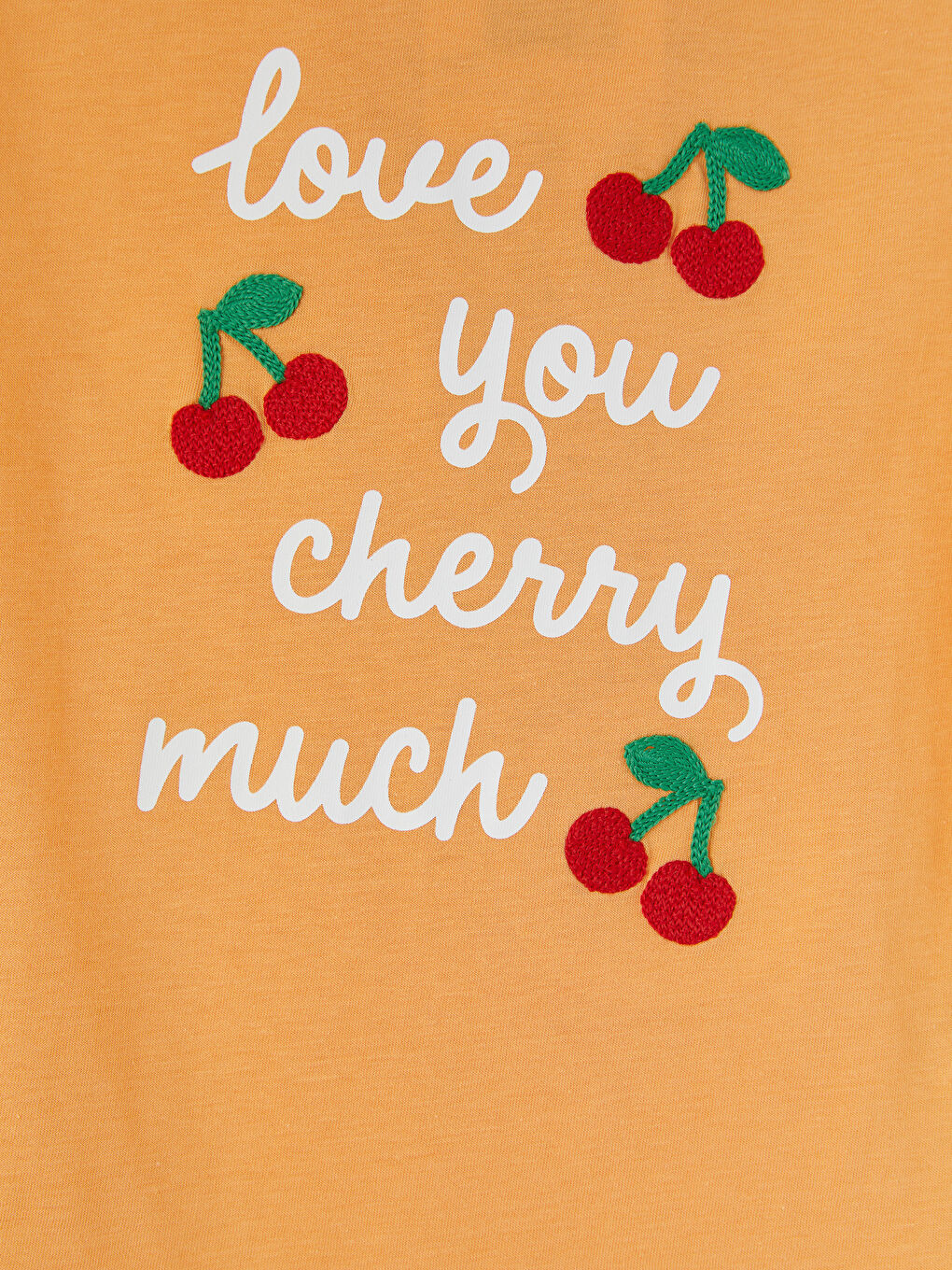 Turuncu Kiraz Nakışlı Kız Çocuk Tişört-2