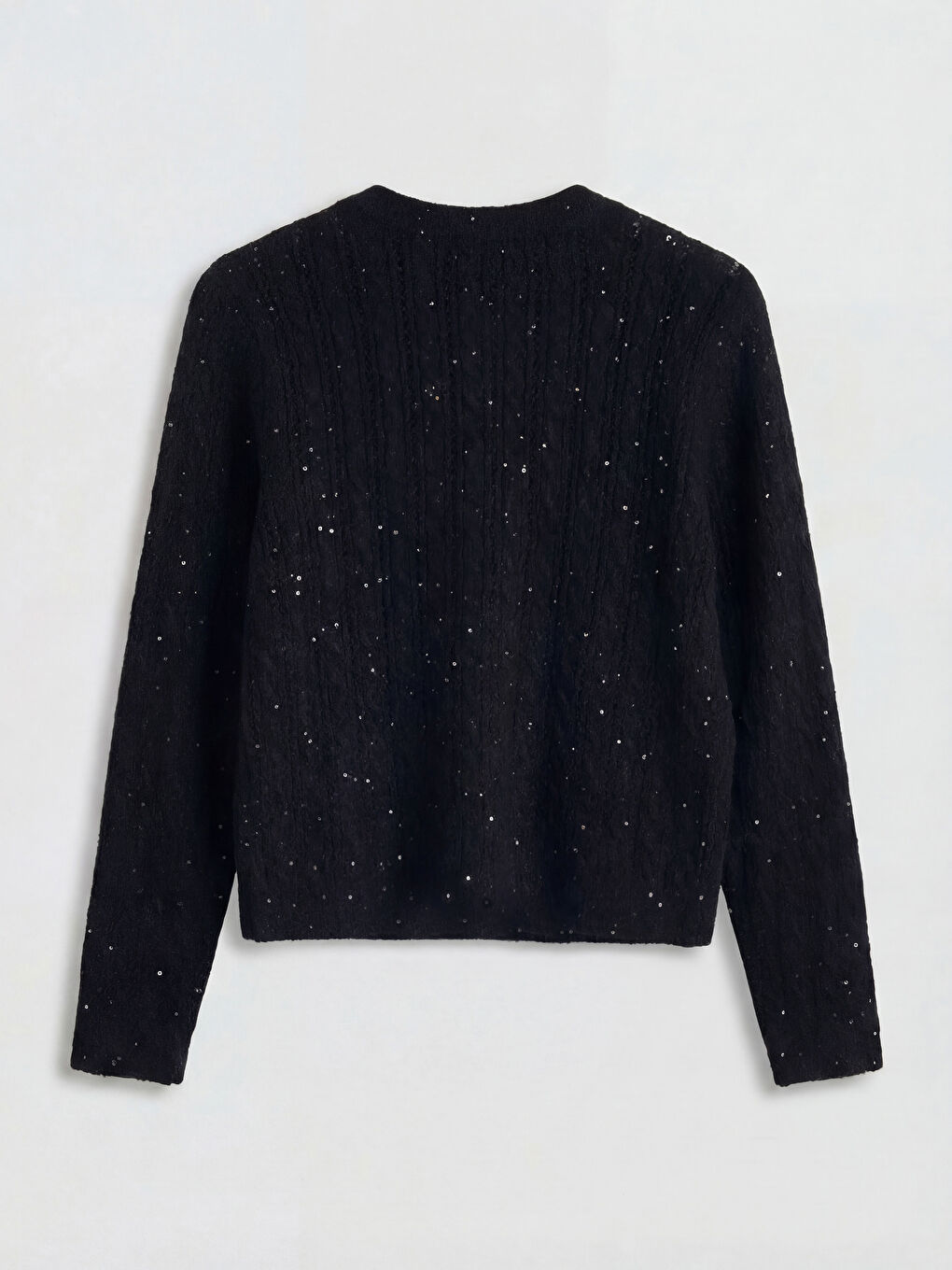 Siyah Bisiklet Yaka Payet İşlemeli Kadın Triko Hırka-1