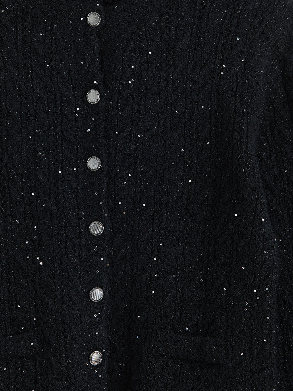 Siyah Bisiklet Yaka Payet İşlemeli Kadın Triko Hırka-2