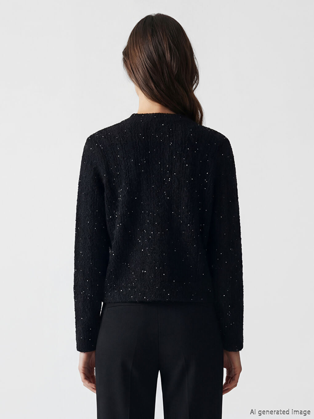 Siyah Bisiklet Yaka Payet İşlemeli Kadın Triko Hırka-3