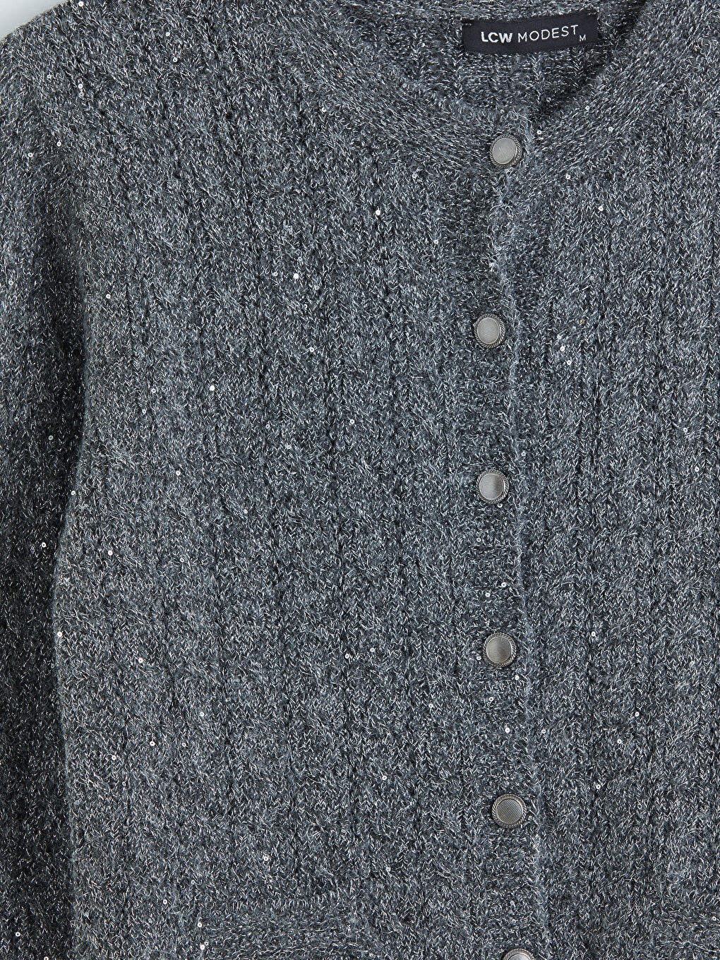 Gri Bisiklet Yaka Payet İşlemeli Kadın Triko Hırka-2