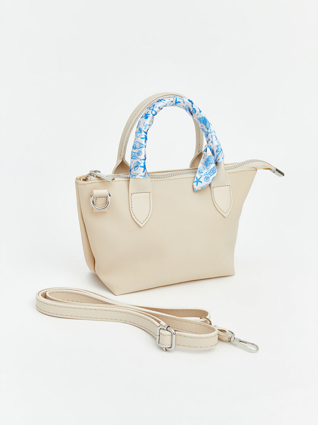 Ekru Fular Aksesuarlı Kız Çocuk Omuz Çantası-1