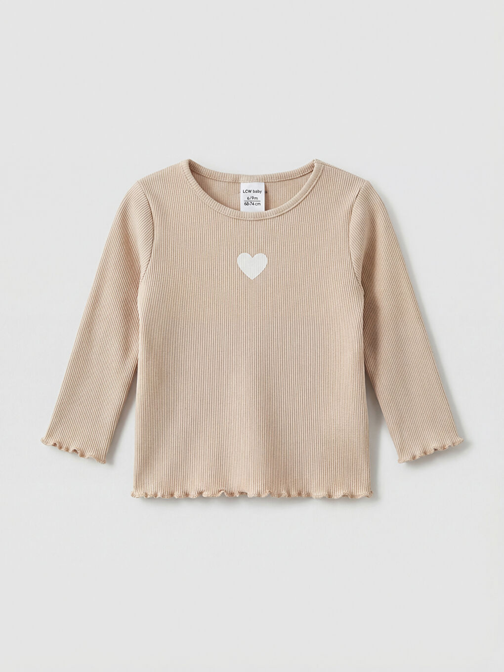 Bej Bisiklet Yaka Kalp Baskılı Kız Bebek Bluz
