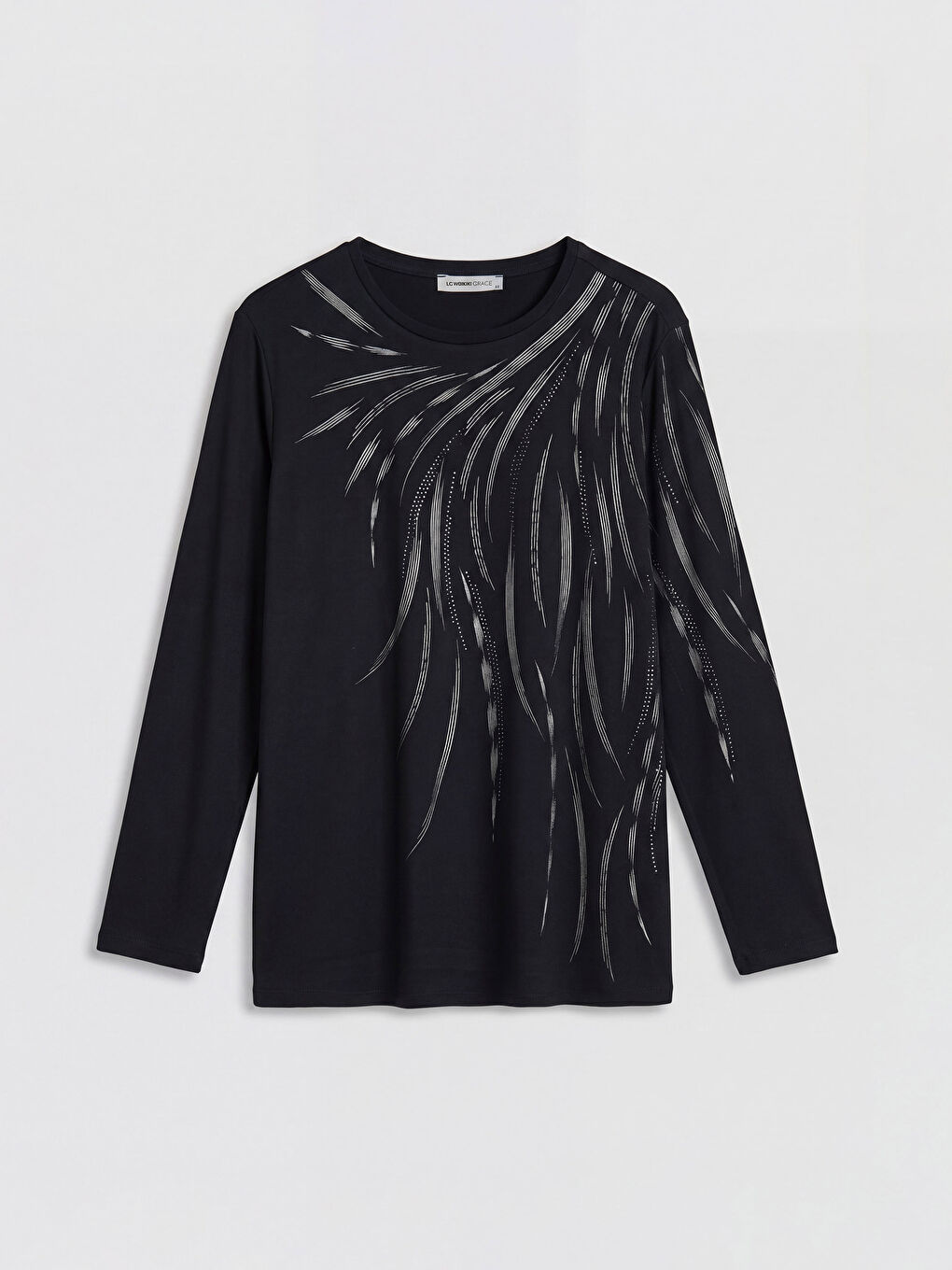 Siyah Bisiklet Yaka Desenli Bluz