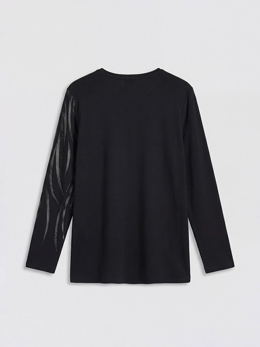 Siyah Bisiklet Yaka Desenli Bluz-1